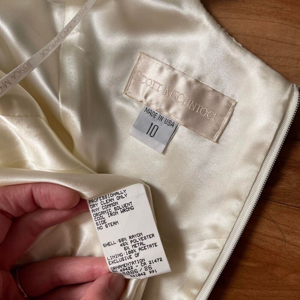 Vintage 90s Scott McClintock Ivory Metallic Jacquard Wedding Gown Prom Dress 10 - Picture 8 of 8
